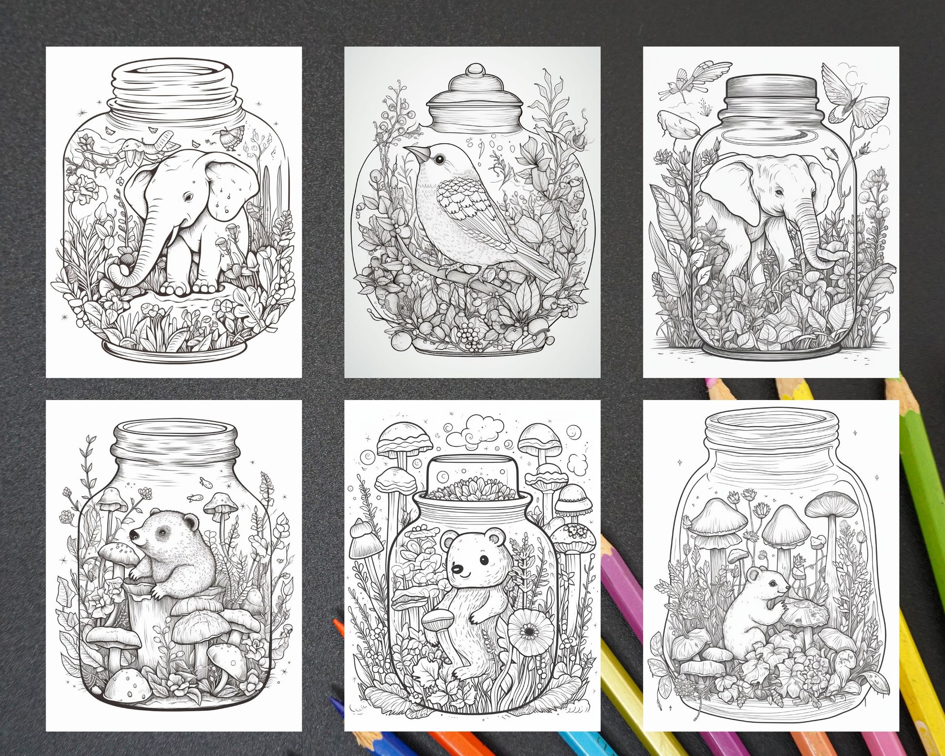 Life inside jar printable coloring pages for adults grayscale colo â coloring