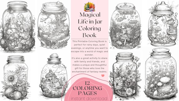 Magical life in a jar coloring book fantasy coloring page printable coloring pages digital download pdf adult coloring pages download now