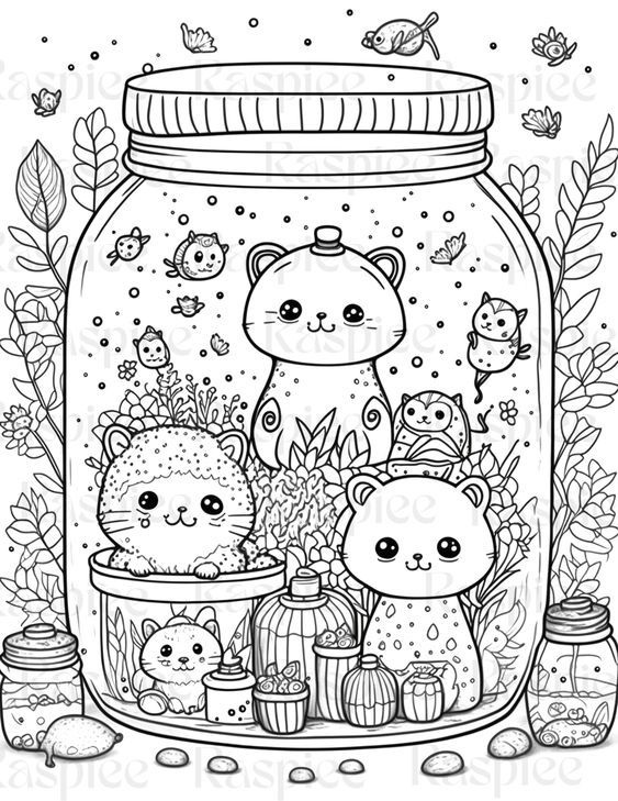 Animal in jar coloring pages printable coloring pages for kids an coloring book art cute coloring pages witch coloring pages