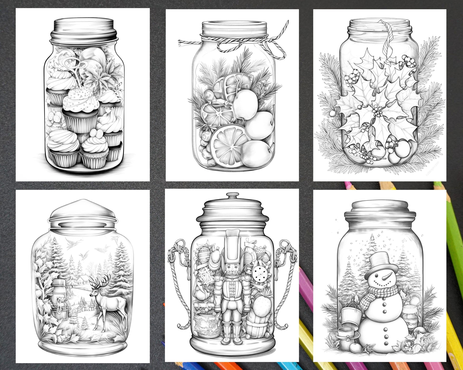 Christmas in jar grayscale coloring pages for adults printable pdf â coloring