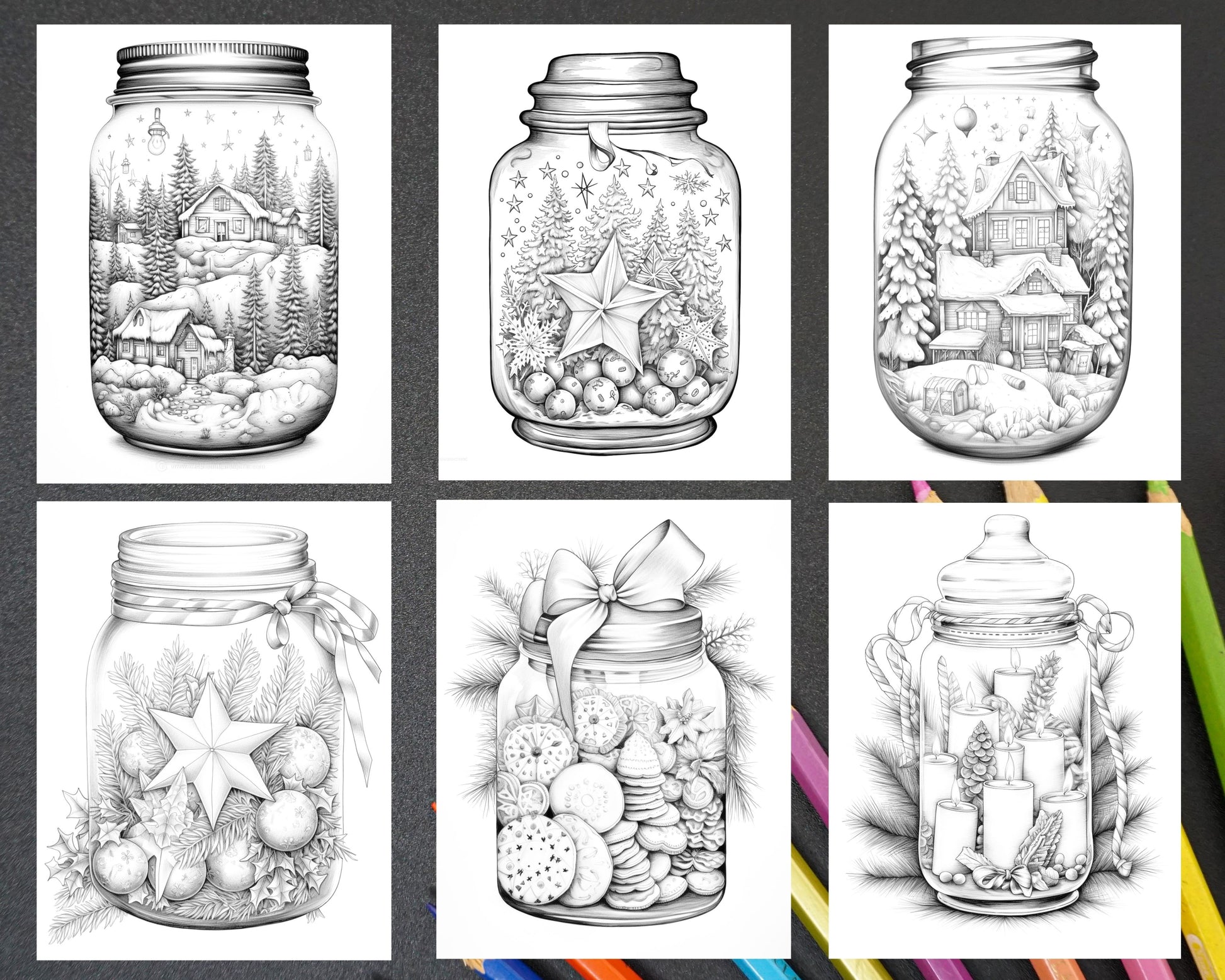 Christmas in jar grayscale coloring pages for adults printable pdf â coloring