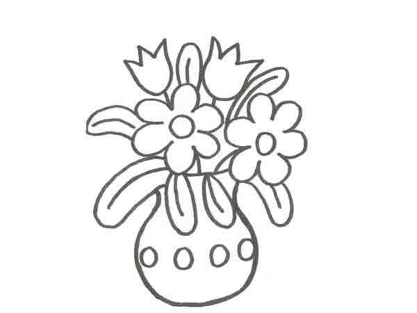 Dibujo de un florero con flores para pintar con niãos