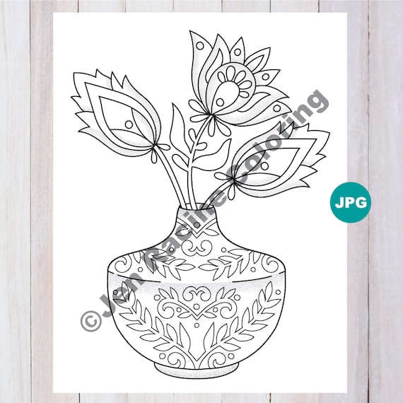 Dibujo para colorear lagom flores en un jarrãn escandinavo jpg dibujo para colorear