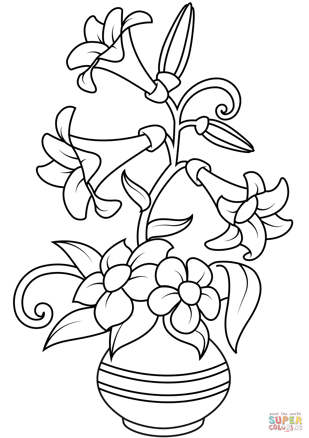 Vase with lilies coloring page free printable coloring pages