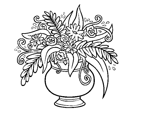 Dibujo de un jarrãn con flores para colorear