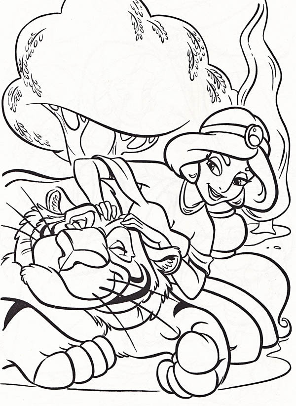 Disney princess jasmine teasing rajah coloring page