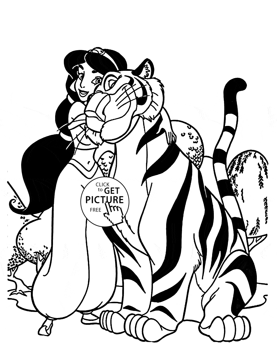Princess jasmine with rajah loring page for kids disney loring pages printables free
