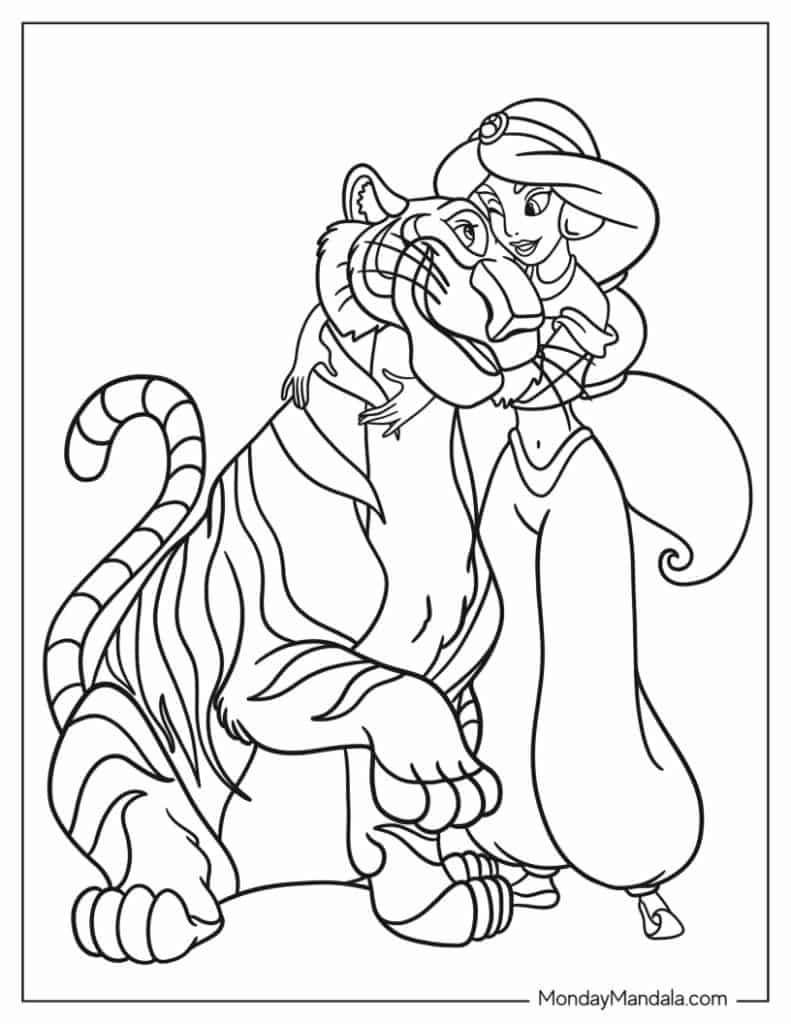 Aladdin jasmine coloring pages free pdf printables