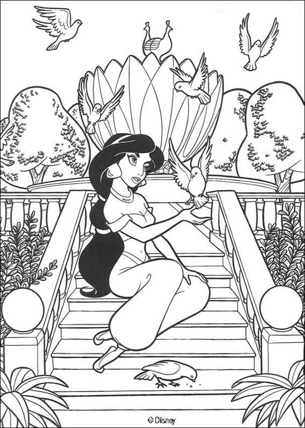 Princess jasmine and birds coloring page princess coloring pages disney coloring pages disney princess coloring pages