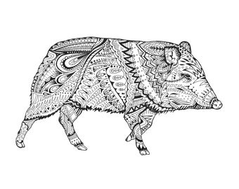 Javelina make way x print desert animal series wildlife art intricate design desert animal