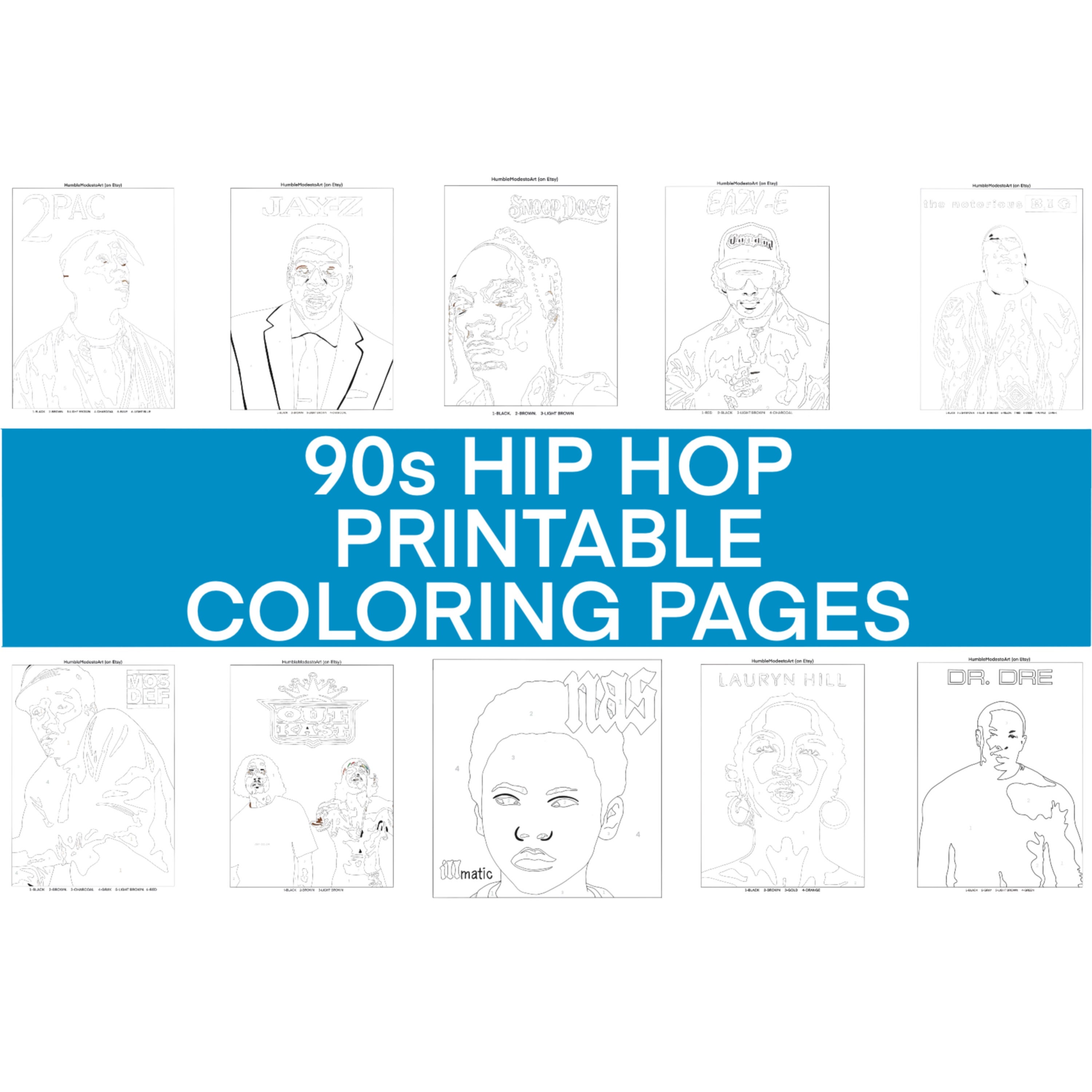 S hip hop coloring pages printable pac biggie jay z dre snoop etc pgs instant download
