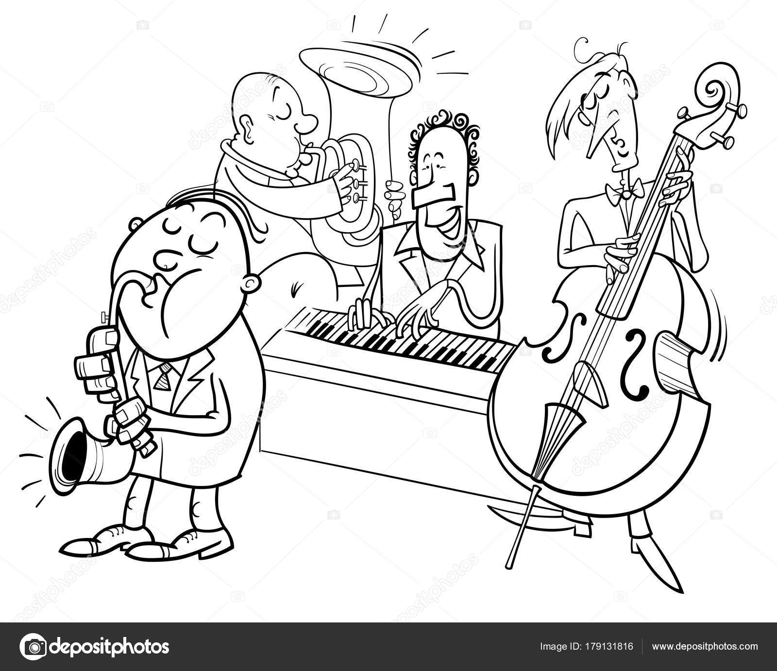Musicians characters playing jazz color book stock vector by izakowski