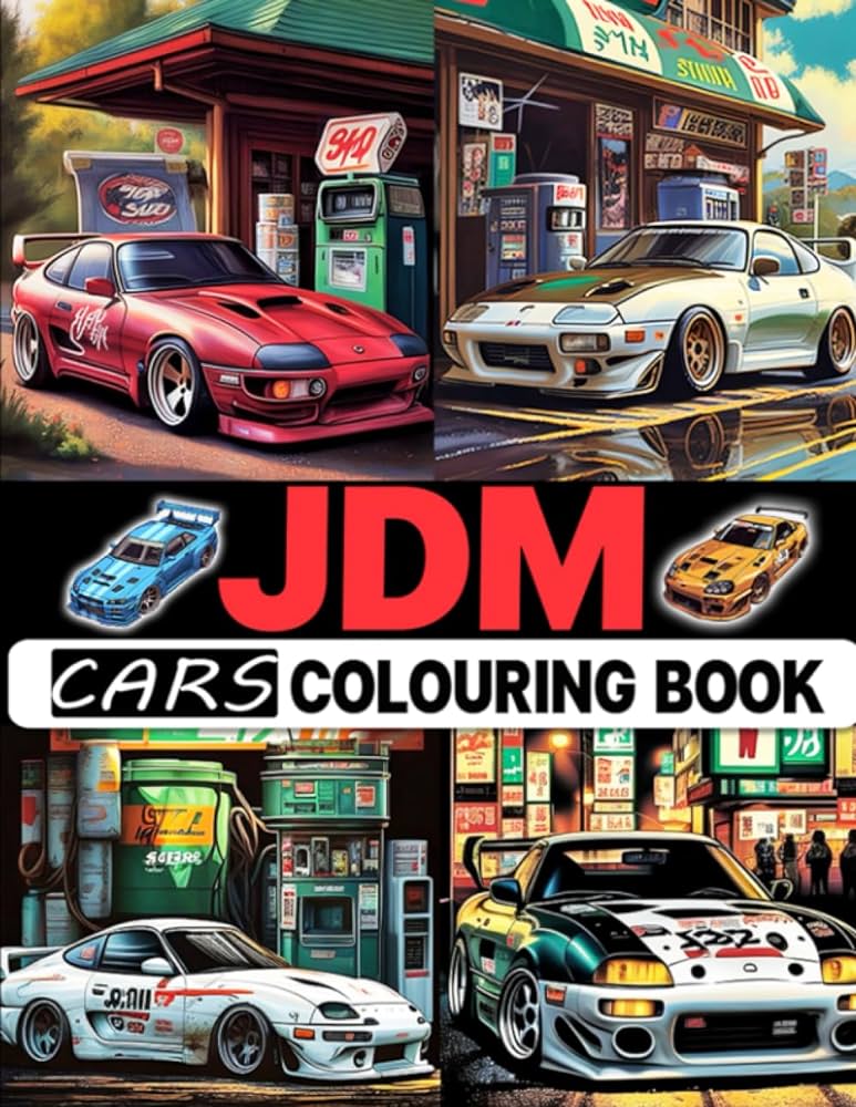 Jdm cars louring book illustrations of japanese cars classic car for adults kids special edition louring book books