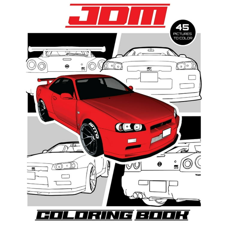 Jdm coloring book features pictures of japanese domestic market cars to color paperback