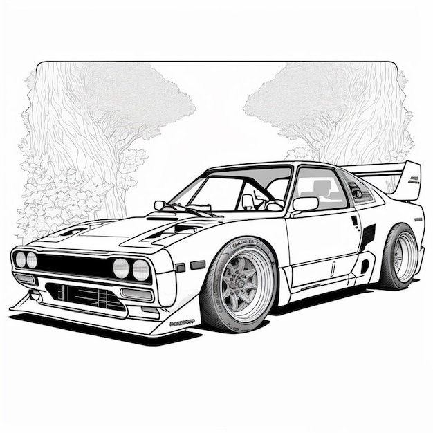 Premium photo sports car coloring page black and white for coloring book