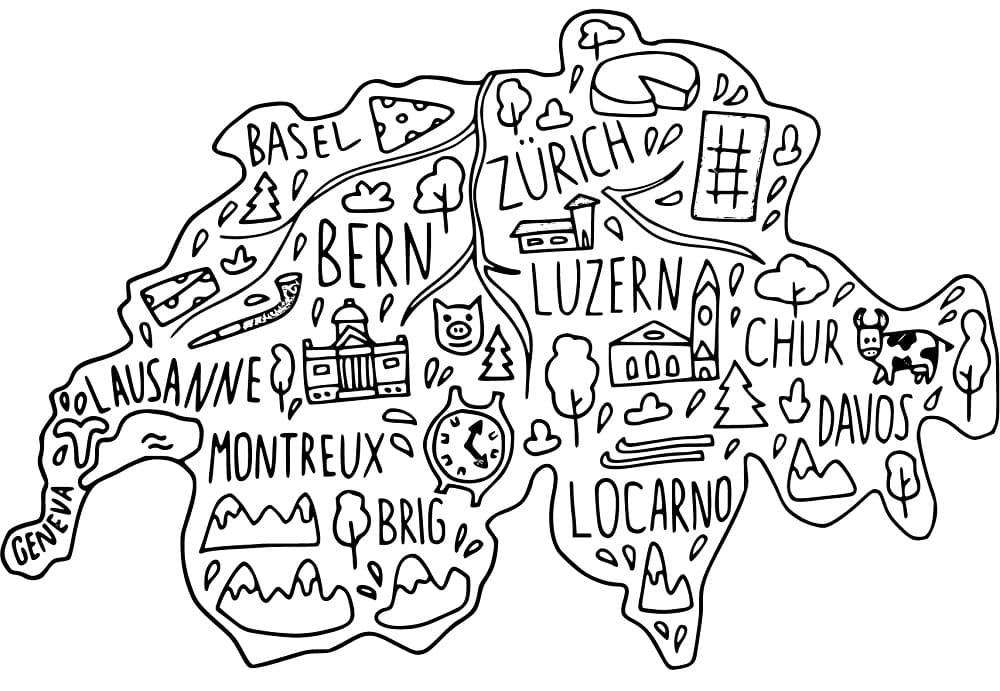 Free printable switzerland map coloring page