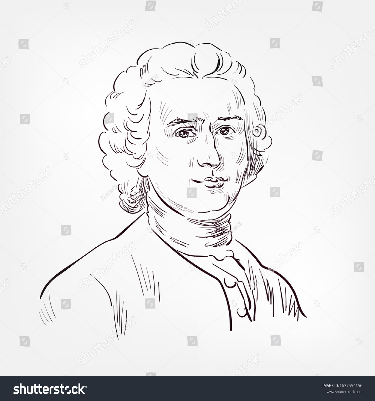 Jeanjacques rousseau french philosopher vector sketch stock vector royalty free