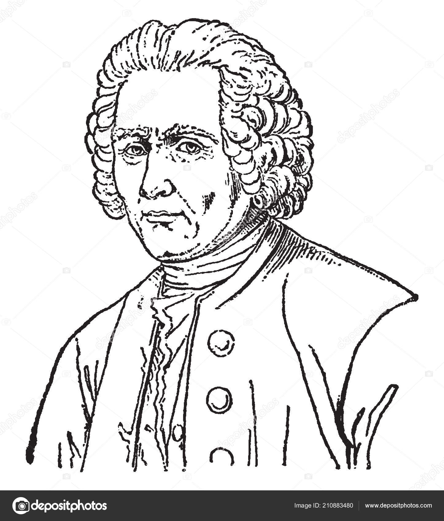 Jean jacques rousseau philosopher writer poser vintage line stock vector by morphart