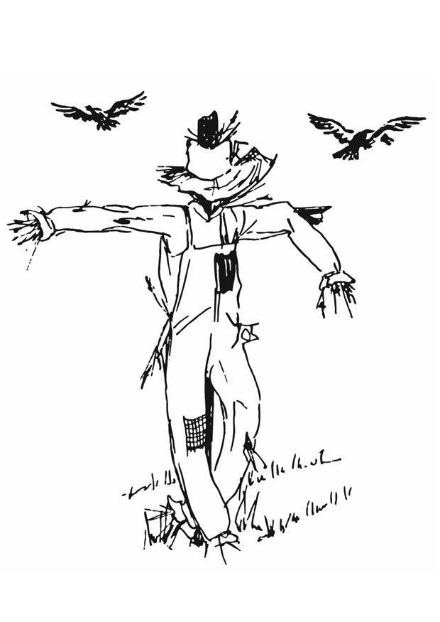 Scarecrow with birds coloring page scarecrow drawing scarecrow crows drawing