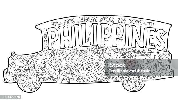 Philippine jeepney tribal ornament coloring page stock illustration