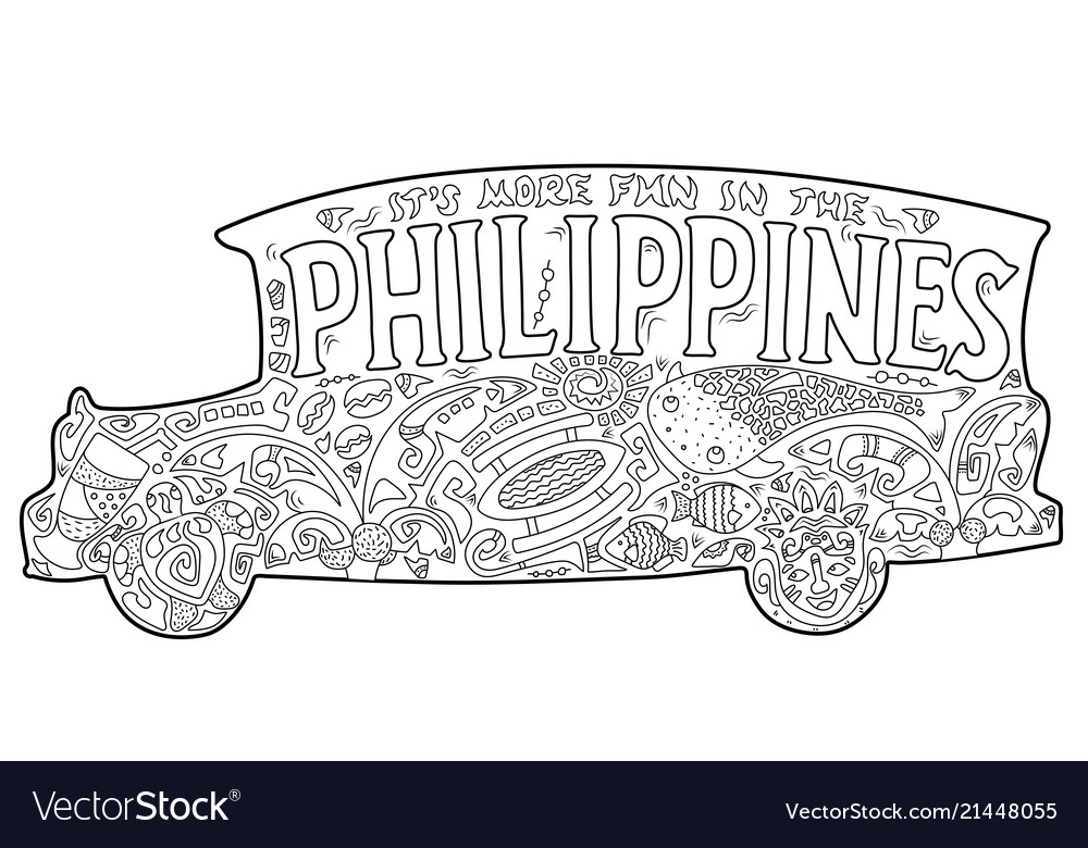 Philippine jeepney tribal ornament coloring page vector image