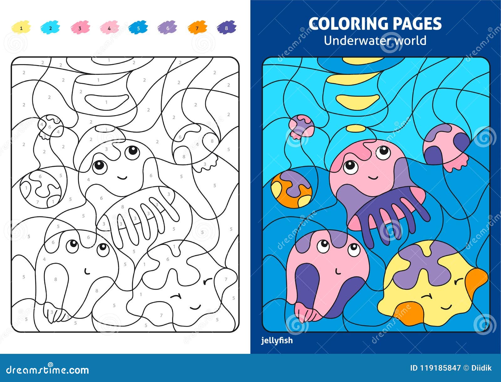 Underwater world coloring page for kids jellyfish stock vector