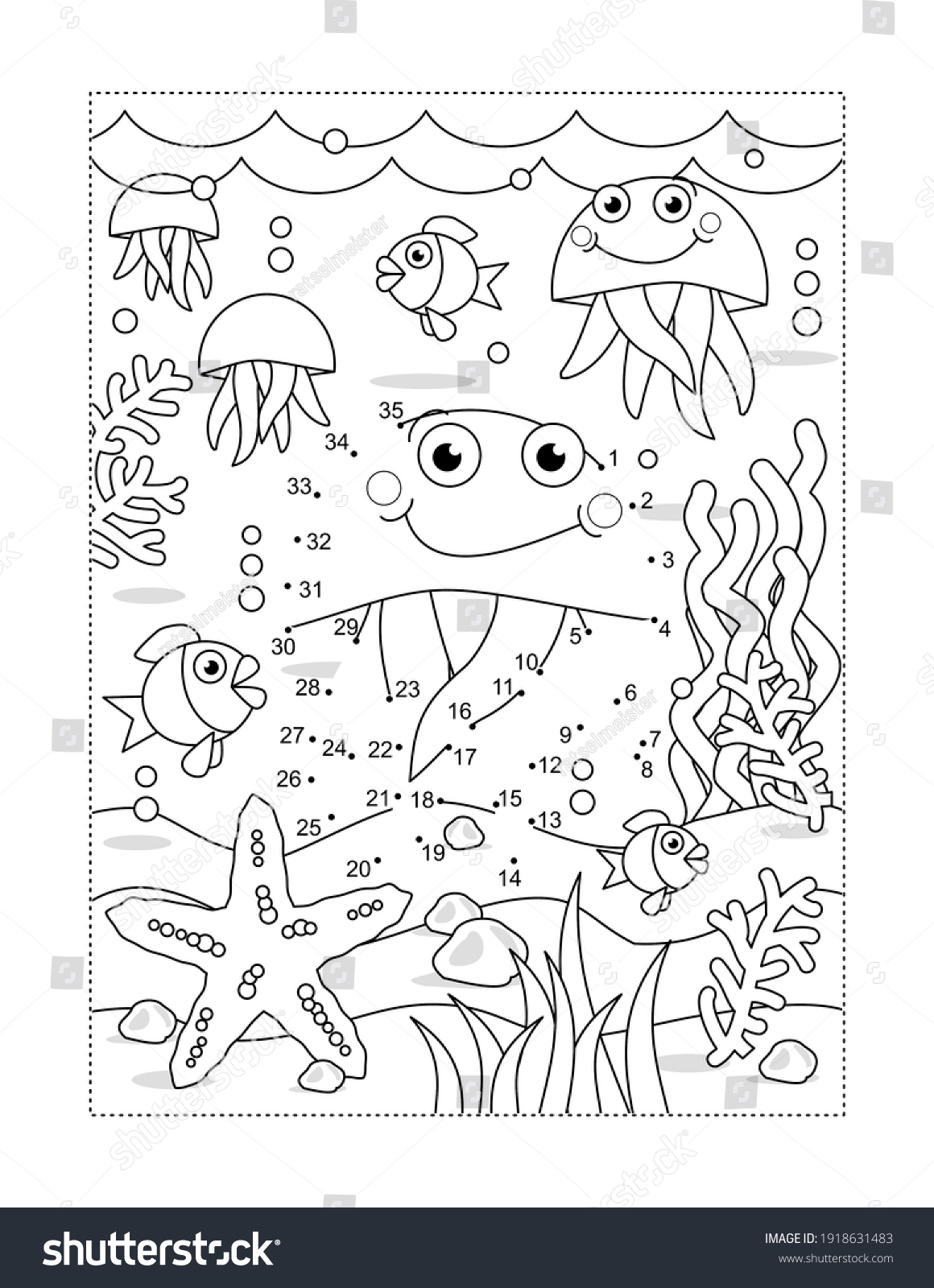 Jellyfish connect dots full page picture stock illustration