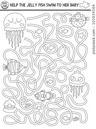 Under the sea black and white maze for kids