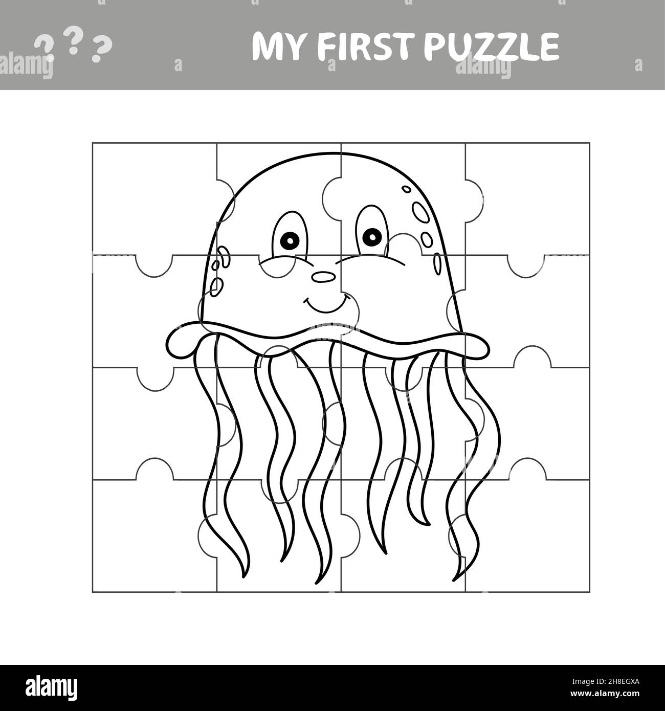 Jigsaw puzzle with jellyfish educational game for kids my first puzzle and coloring page stock vector image art