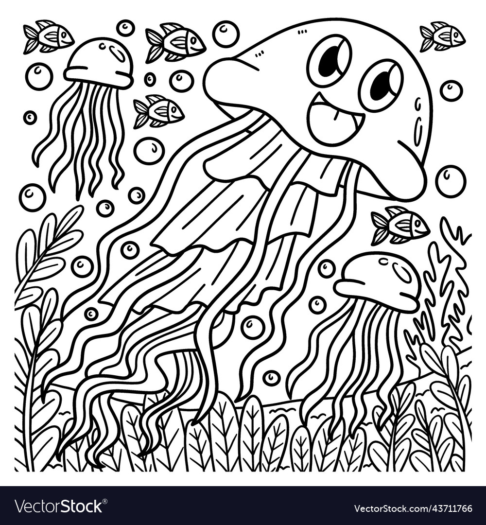 Jellyfish coloring page for kids royalty free vector image