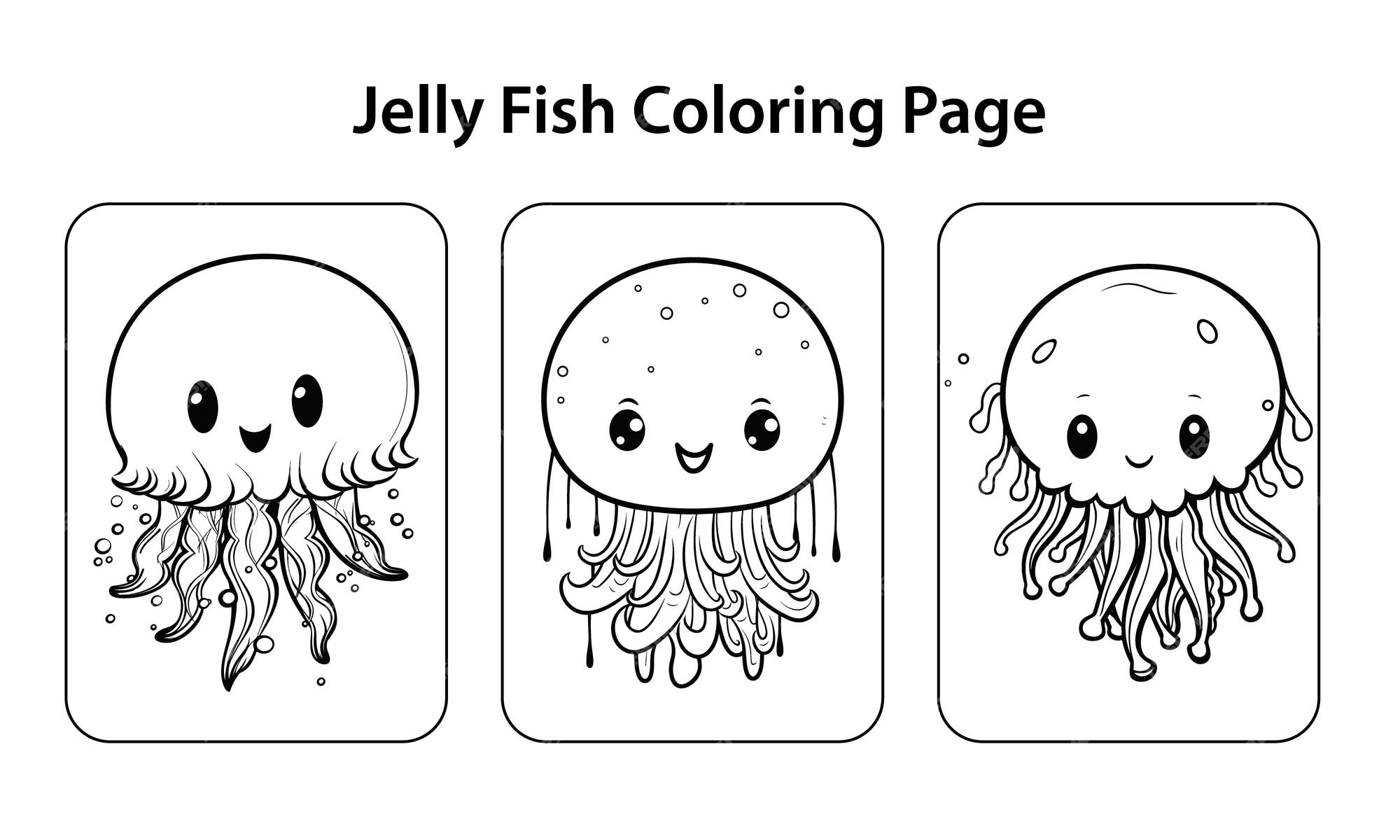 Premium vector cute funny cartoon jellyfish coloring page for kids