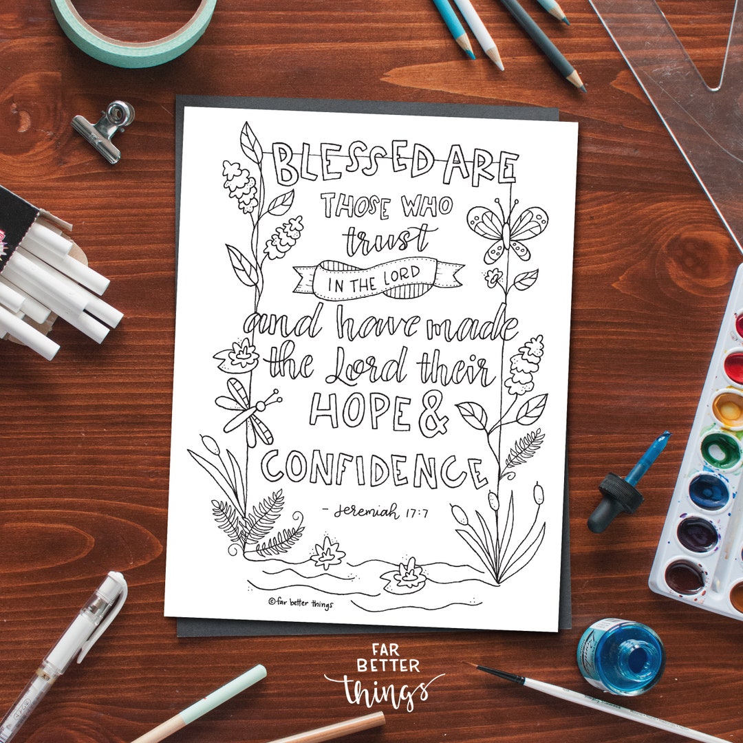 Bible verse coloring page jeremiah printable bible coloring page christian kids activity sunday school craft trust the lord instant download