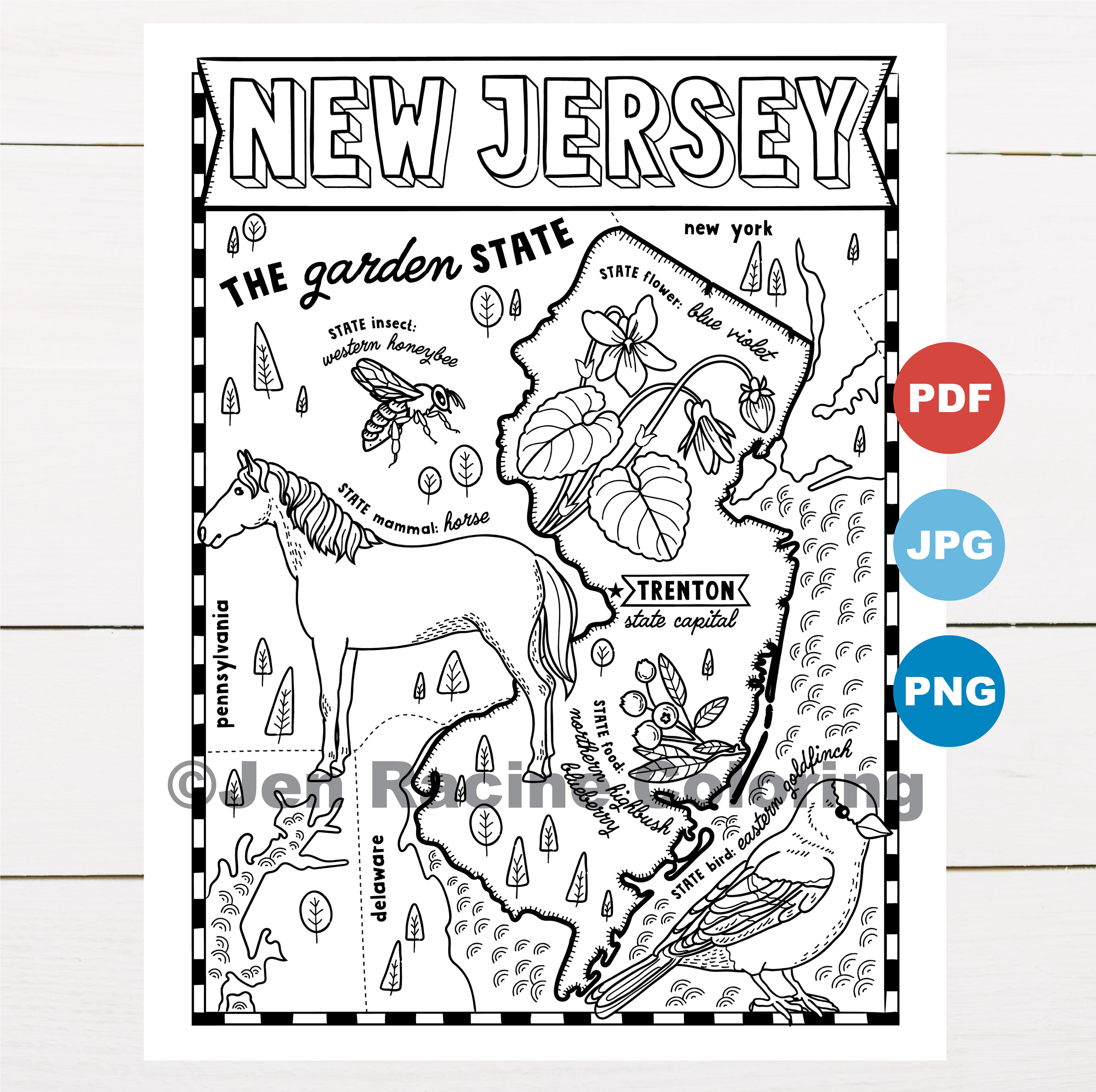 New jersey coloring page united states state map wildlife state symbols flowers coloring pages