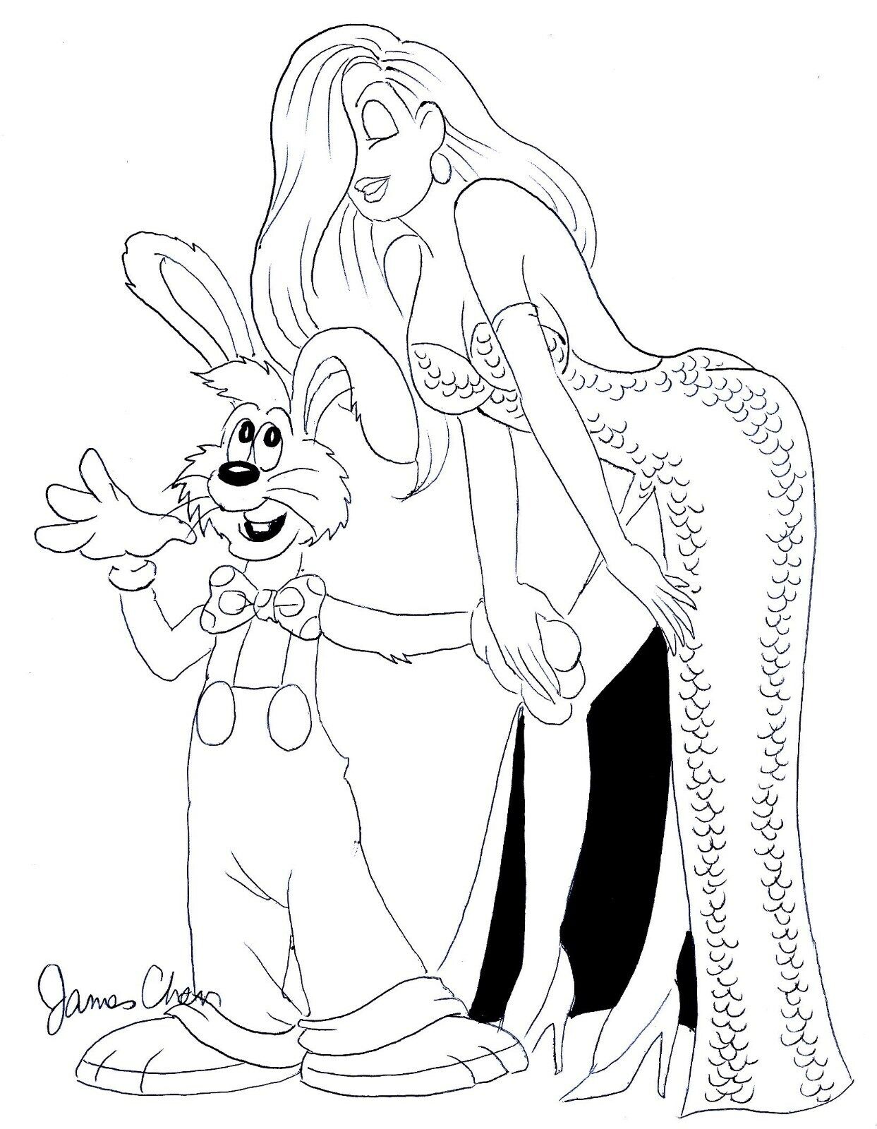 Jessica rabbit original ic art black ink sketch by ic artist james chen