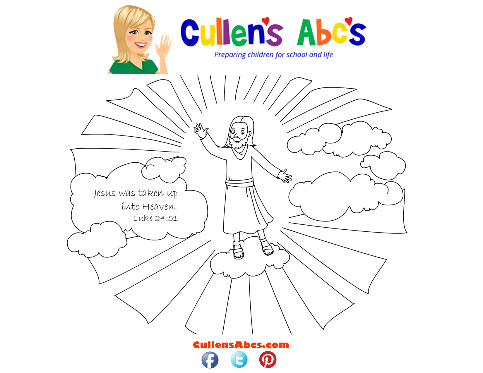 Bible memory verse coloring page jesus goes to heaven free childrens videos activities