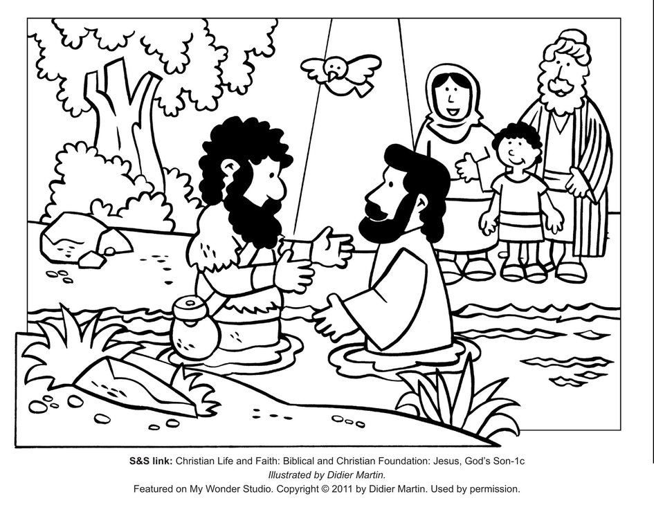 Coloring page and d picture when jesus was baptized my wonder studio
