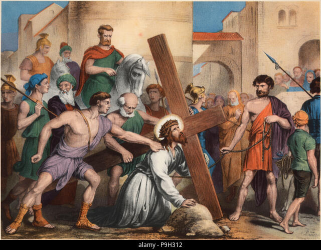 Via crucis tercera taciãn jãºs cae por primera vez dibujo por pascual edicion barsal barca fotografãa de stock
