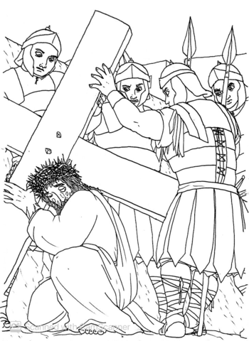 Jesus falls down while carrying the cross coloring page free printable coloring pages