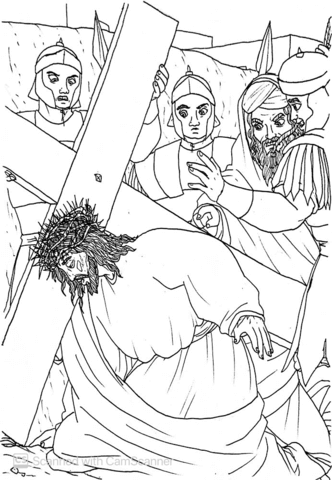 Jesus falls down a second time while carrying the cross coloring page free printable coloring pages