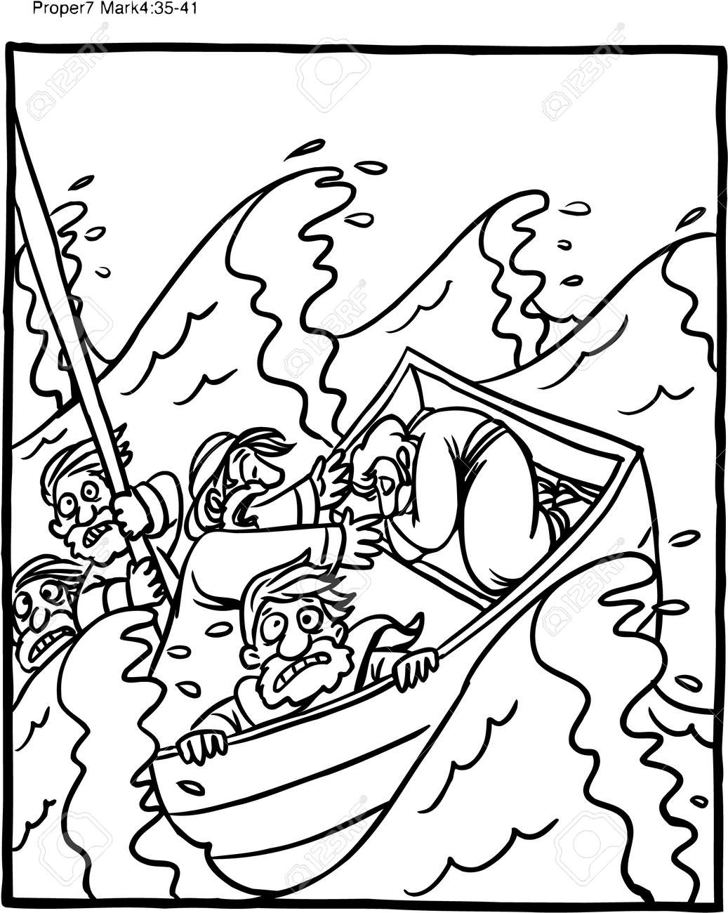 Coloring page of jesus sleeping on sea during storm royalty free svg cliparts vectors and stock illustration image