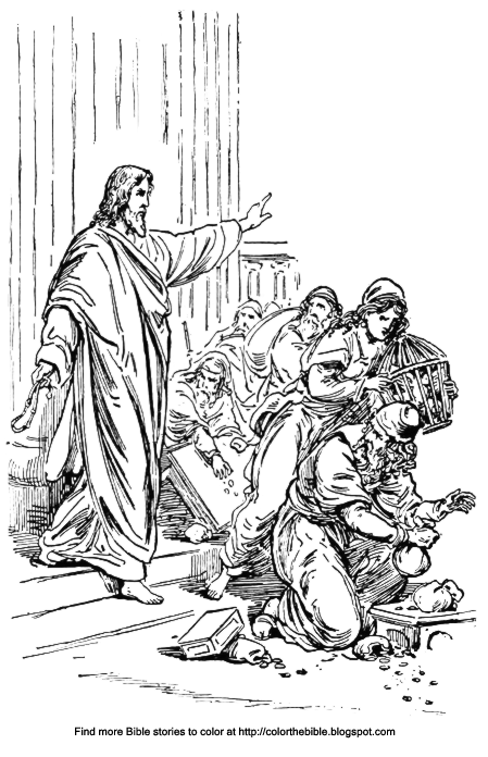 Jesus cleanses the temple coloring sheet
