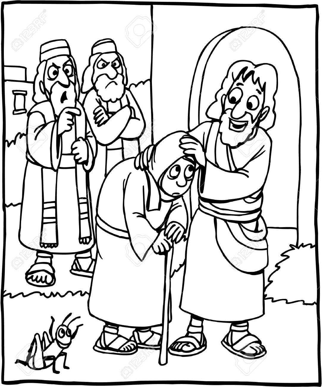 Coloring page of jesus healing a woman royalty free svg cliparts vectors and stock illustration image