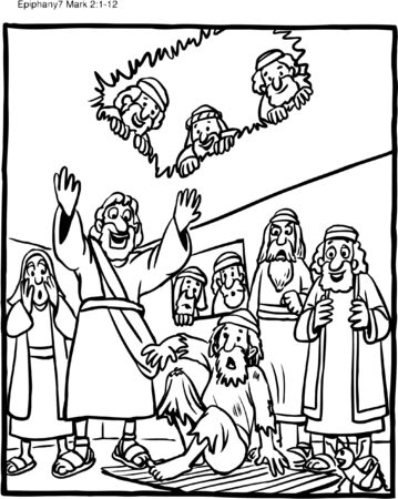 Coloring page jesus heals paralytic royalty free svg cliparts vectors and stock illustration image