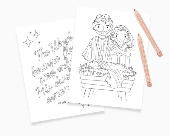Nativity christmas coloring pages sheets jesus nativity preschool kindergarten activity homeschool bible curriculum download printable instant download