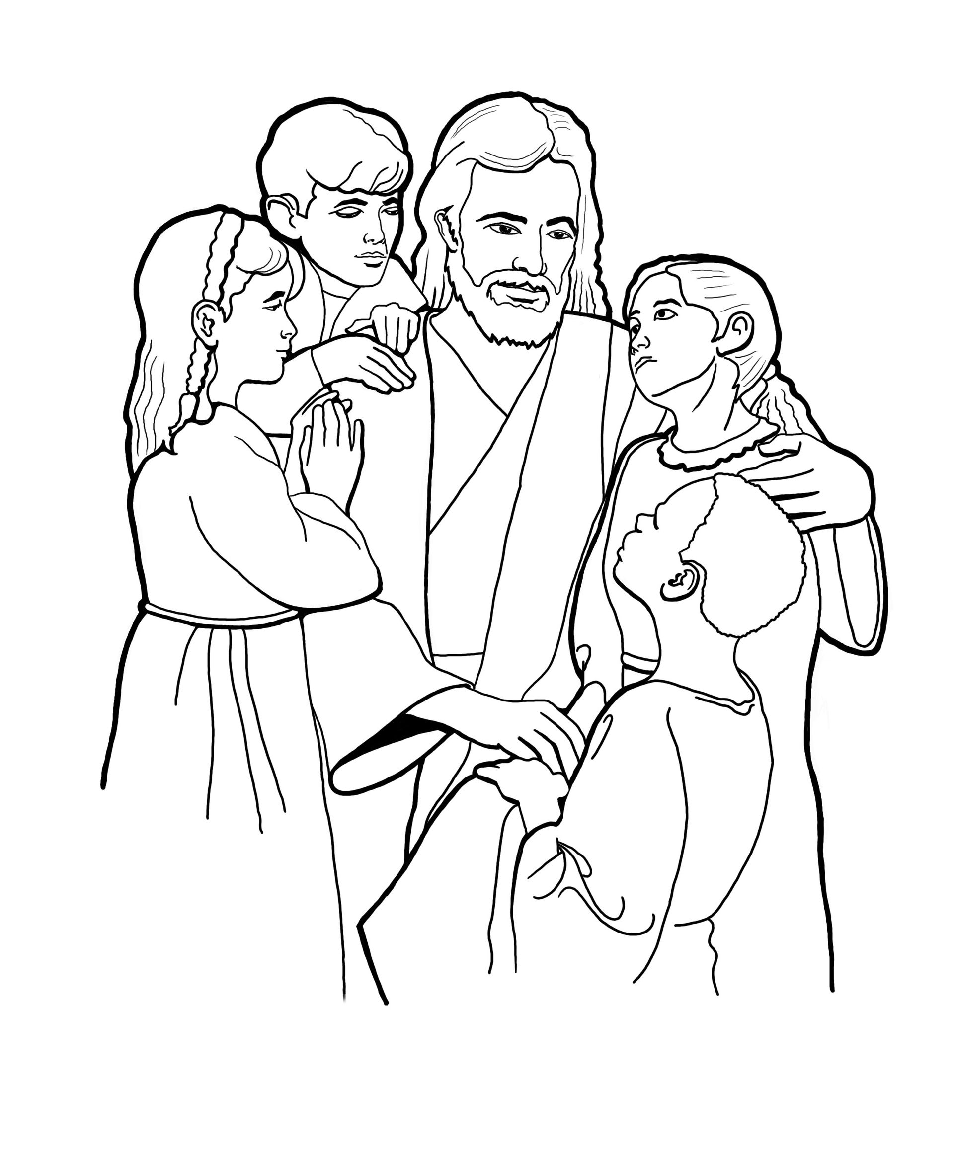 Christ with children coloring page