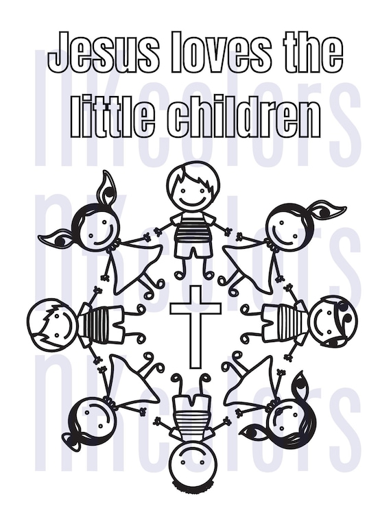 Jesus loves the little children coloring page instant download