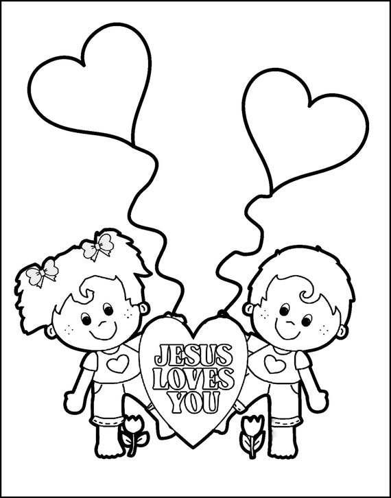 Printable coloring pages jesus loves you valentine instant download download now