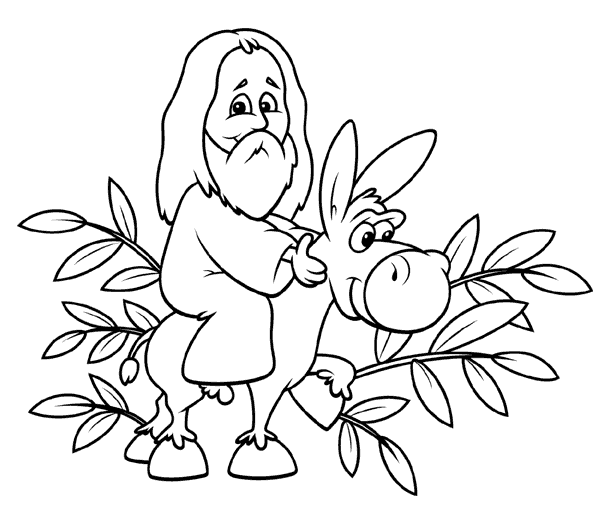 Jesus on donkey coloring page