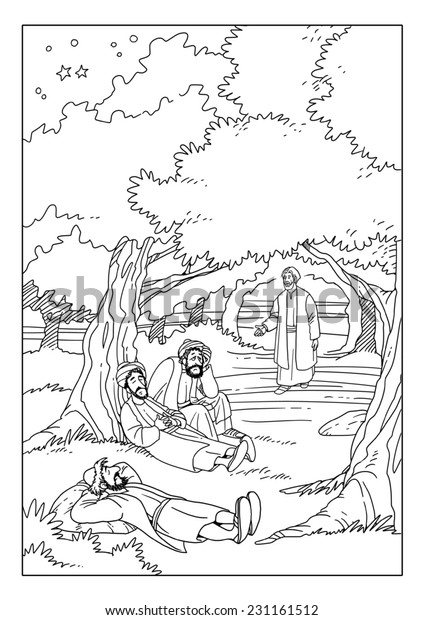 Jesus praying garden gethsemane disciples this stock illustration