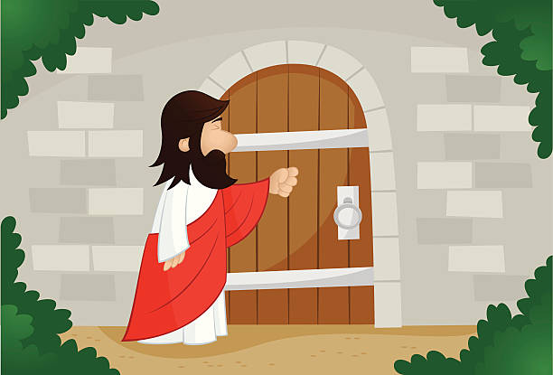 Jesus knocking on door stock illustration